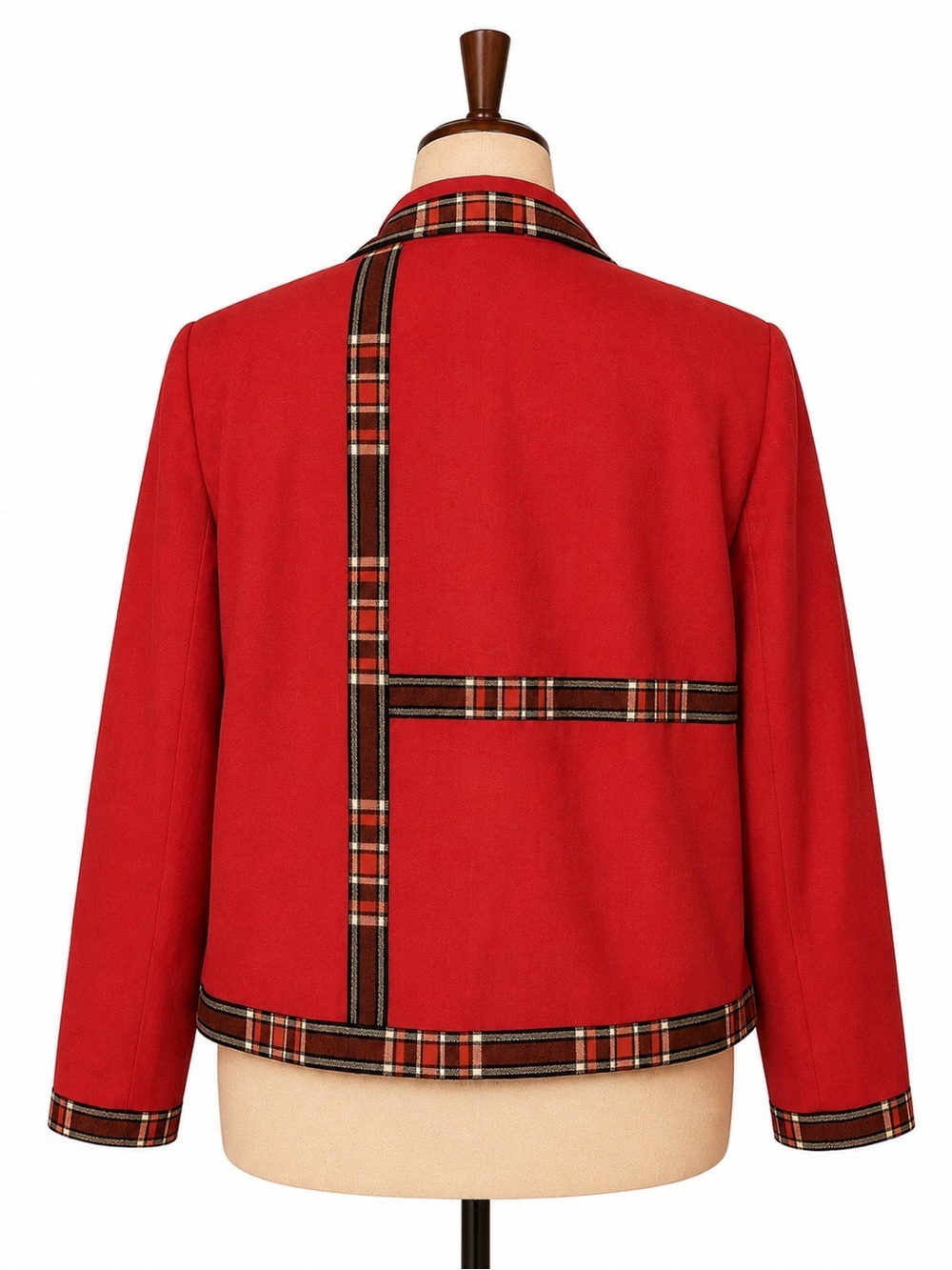 Vintage Doncaster red wool and plaid blazer jacket. Plaid trim & embellishment-L
